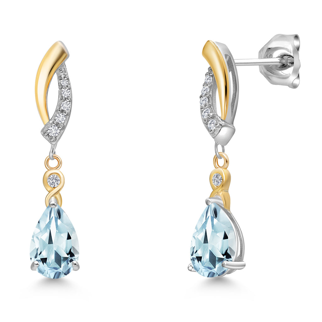 Aquamarine - March_Earrings in 925 Sterling Silver and 10K Yellow Gold