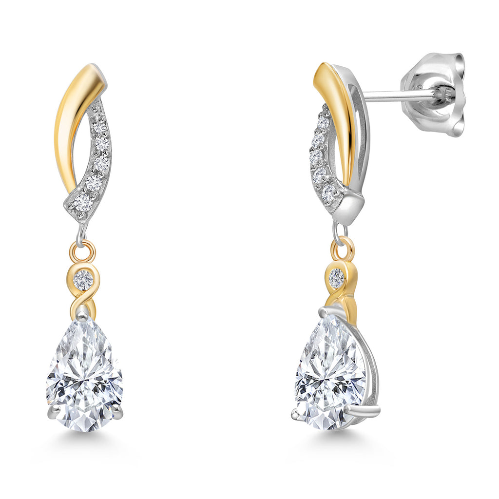 White Moissanite - April_Earrings in 925 Sterling Silver and 10K Yellow Gold