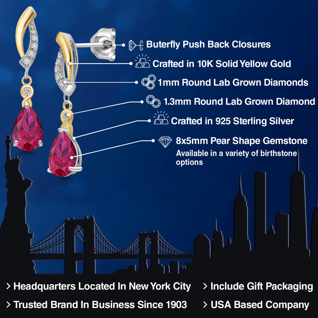 Created Ruby - July_Earrings in 925 Sterling Silver and 10K Yellow Gold