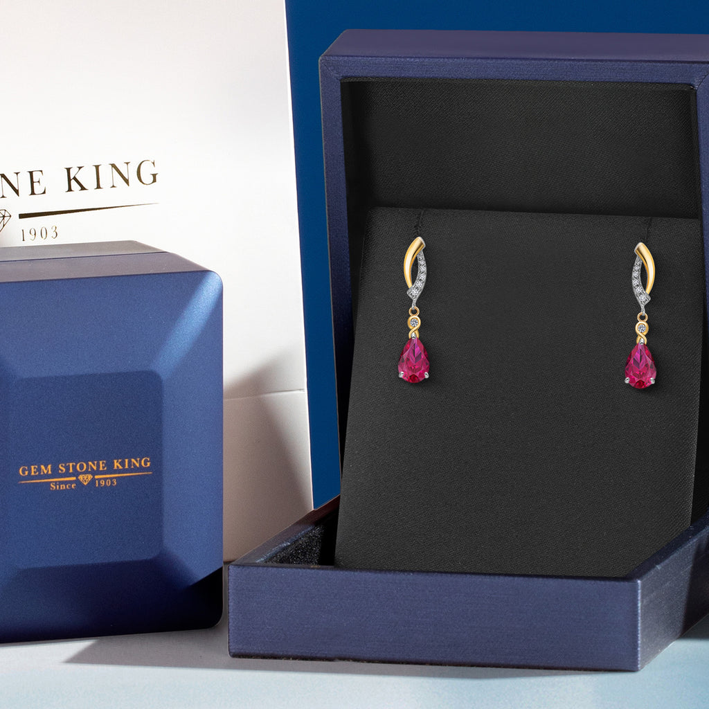 Created Ruby - July_Earrings in 925 Sterling Silver and 10K Yellow Gold