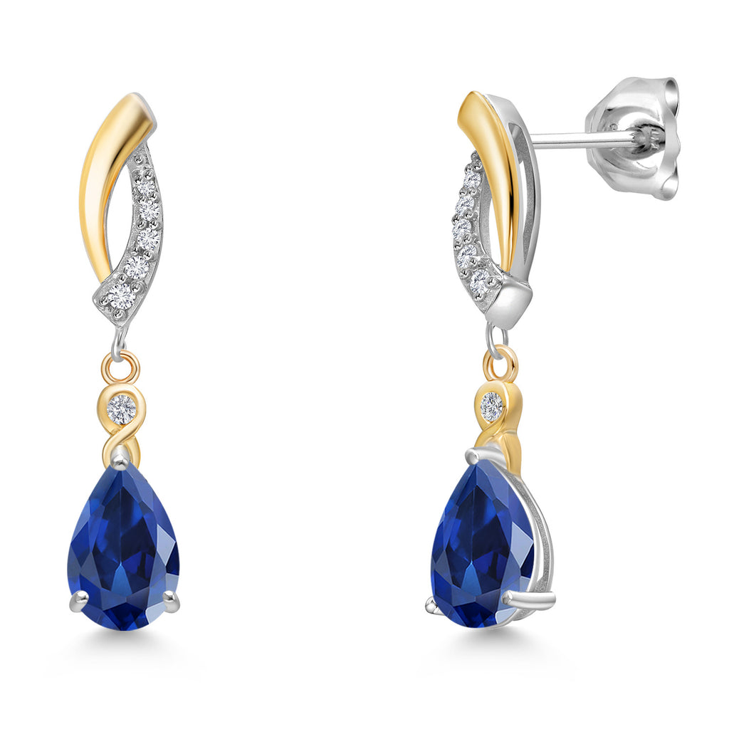 Blue Created Sapphire - September_Earrings in 925 Sterling Silver and 10K Yellow Gold