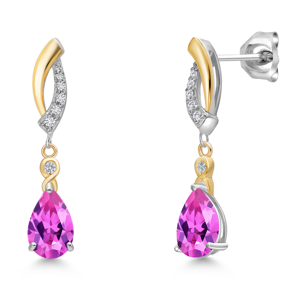 Pink Created Sapphire - September_Earrings in 925 Sterling Silver and 10K Yellow Gold