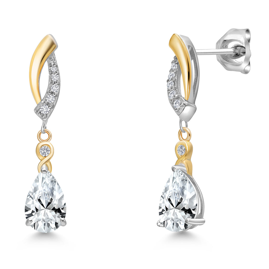 White Created Sapphire - September_Earrings in 925 Sterling Silver and 10K Yellow Gold