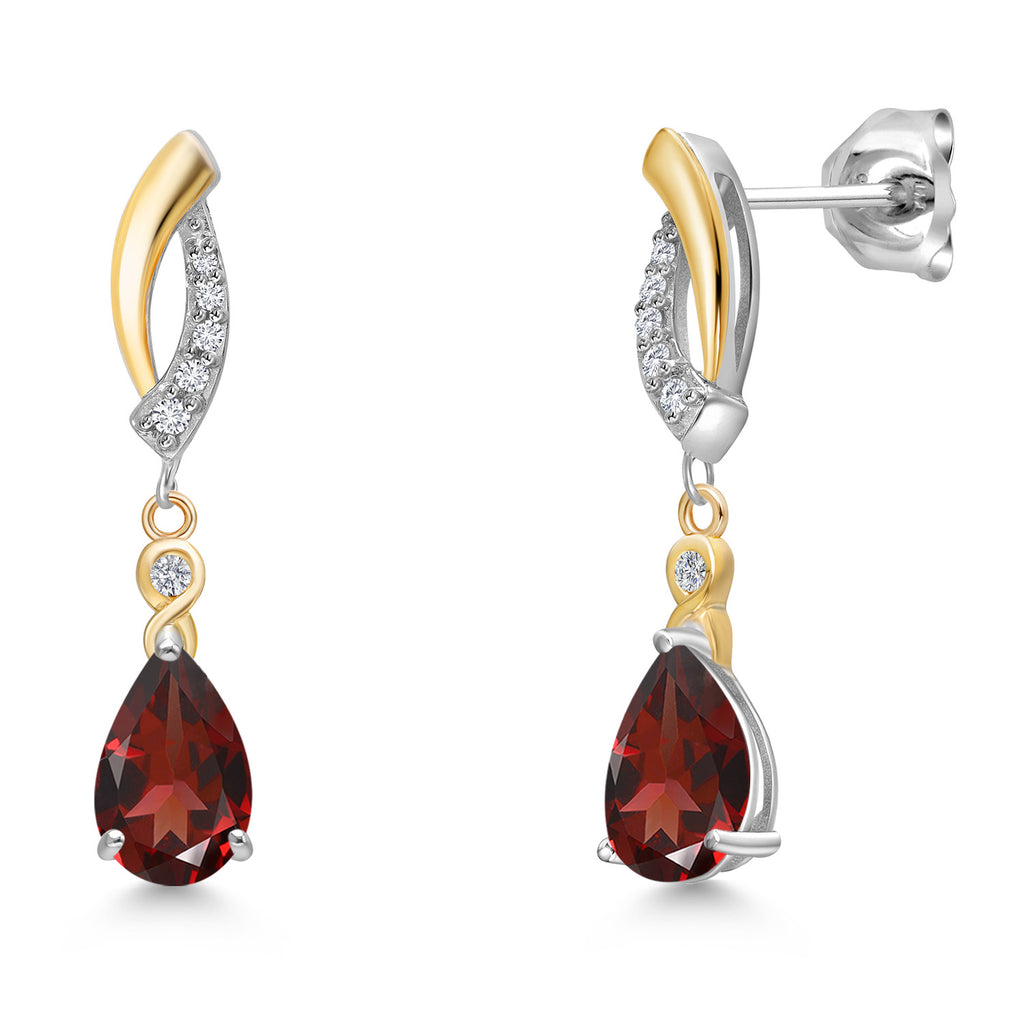 Garnet - January_Earrings in 925 Sterling Silver and 10K Yellow Gold