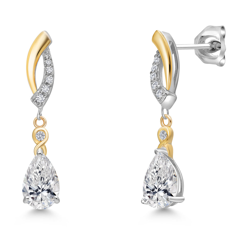 White Lab Grown Diamond - April_Earrings in 925 Sterling Silver and 10K Yellow Gold