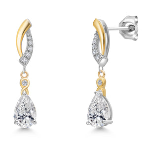 White Lab Grown Diamond - April_Earrings in 925 Sterling Silver and 10K Yellow Gold