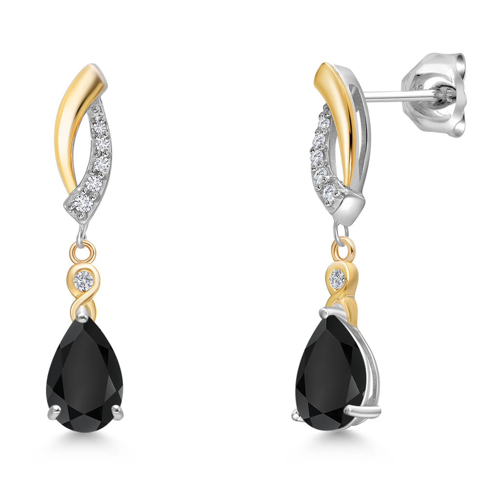 Onyx - December_Earrings in 925 Sterling Silver and 10K Yellow Gold