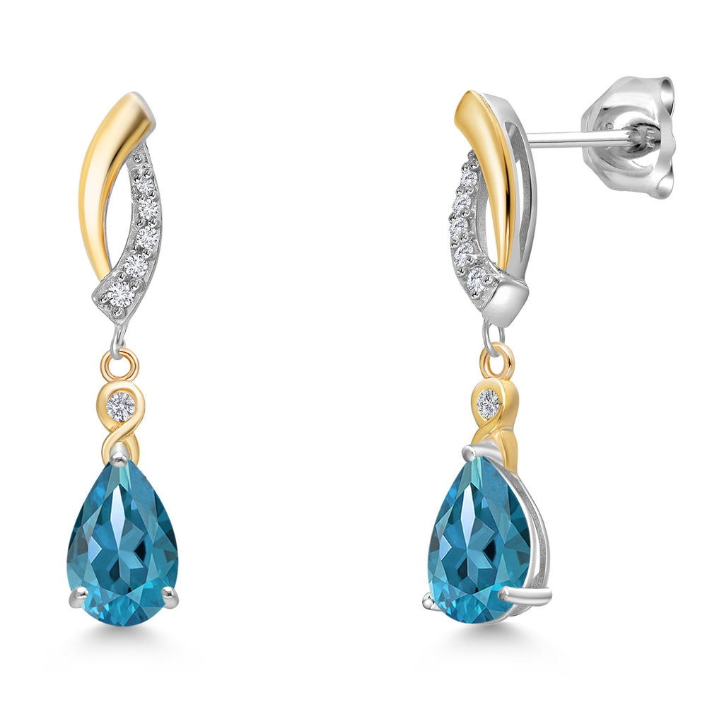 London Blue Topaz - November_Earrings in 925 Sterling Silver and 10K Yellow Gold