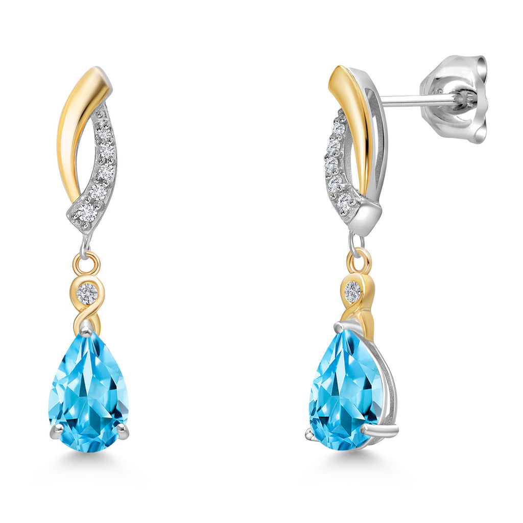Swiss Blue Topaz - November_Earrings in 925 Sterling Silver and 10K Yellow Gold