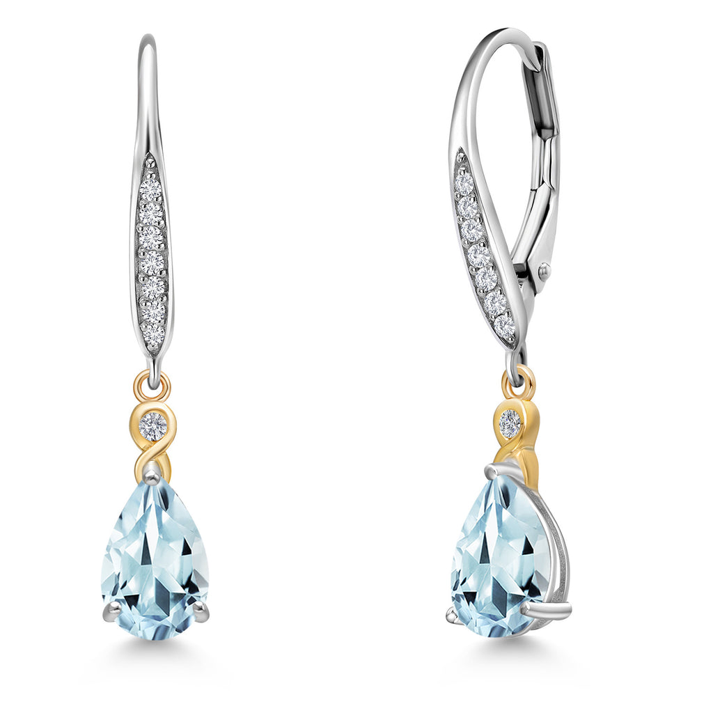 Aquamarine - March_Earrings in 925 Sterling Silver and 10K Yellow Gold