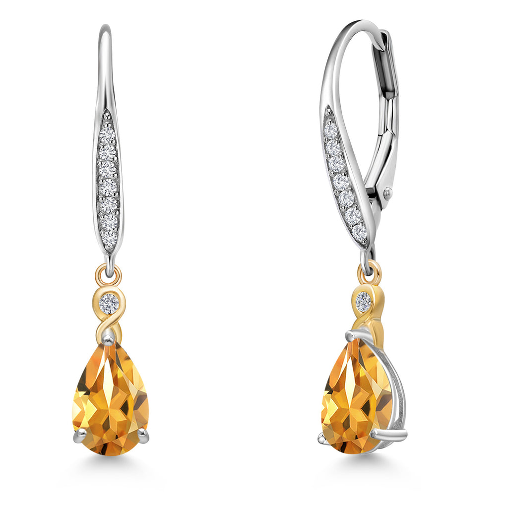 Citrine - November_Earrings in 925 Sterling Silver and 10K Yellow Gold