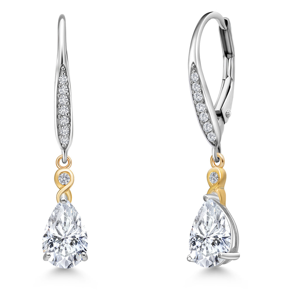 White Moissanite - April_Earrings in 925 Sterling Silver and 10K Yellow Gold