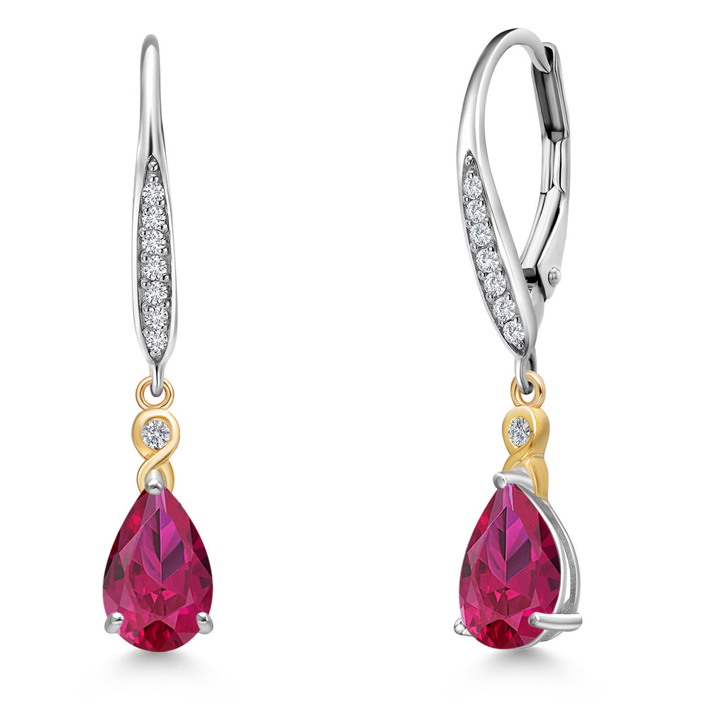 Created Ruby - July_Earrings in 925 Sterling Silver and 10K Yellow Gold