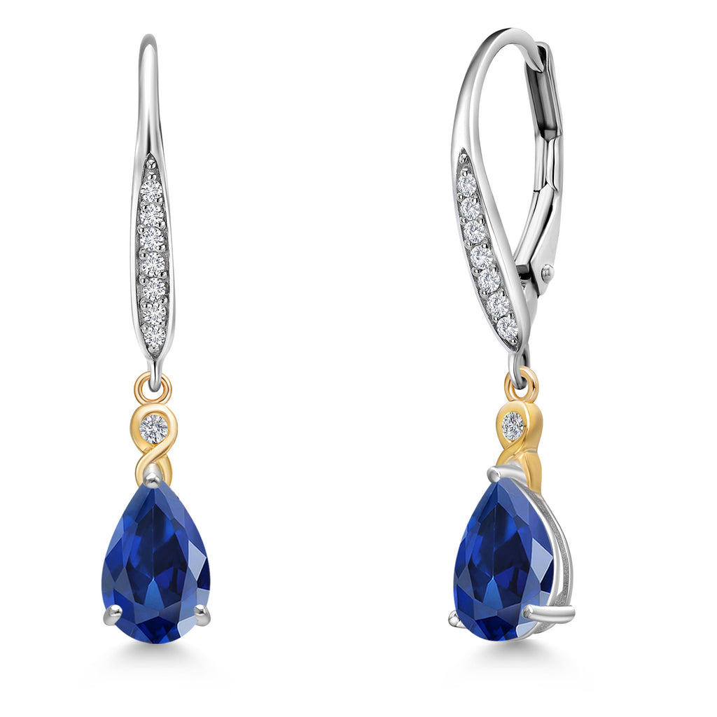 Blue Created Sapphire - September_Earrings in 925 Sterling Silver and 10K Yellow Gold