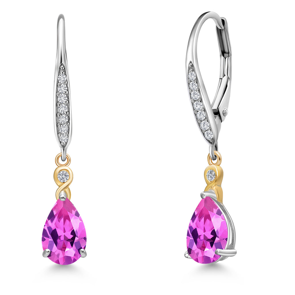 Pink Created Sapphire - September_Earrings in 925 Sterling Silver and 10K Yellow Gold