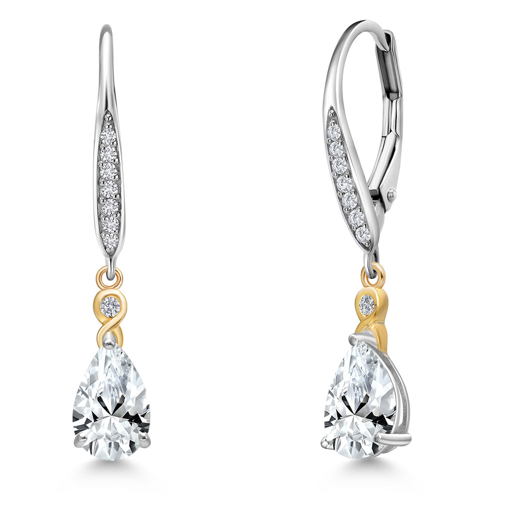 White Created Sapphire - September_Earrings in 925 Sterling Silver and 10K Yellow Gold