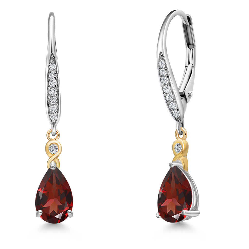 Garnet - January_Earrings in 925 Sterling Silver and 10K Yellow Gold