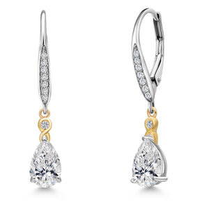 White Lab Grown Diamond - April_Earrings in 925 Sterling Silver and 10K Yellow Gold