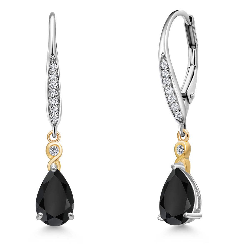 Onyx - December_Earrings in 925 Sterling Silver and 10K Yellow Gold
