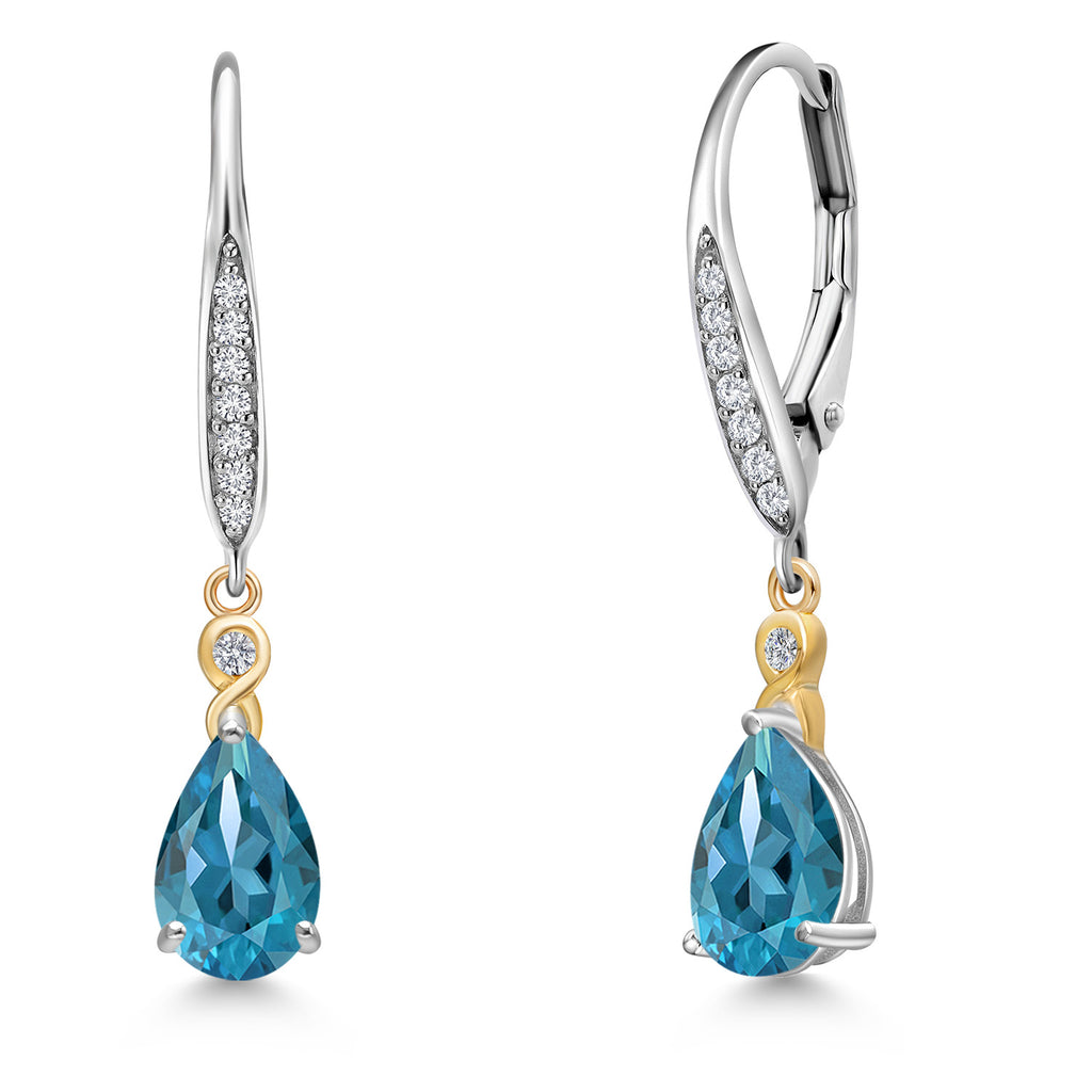 London Blue Topaz - November_Earrings in 925 Sterling Silver and 10K Yellow Gold