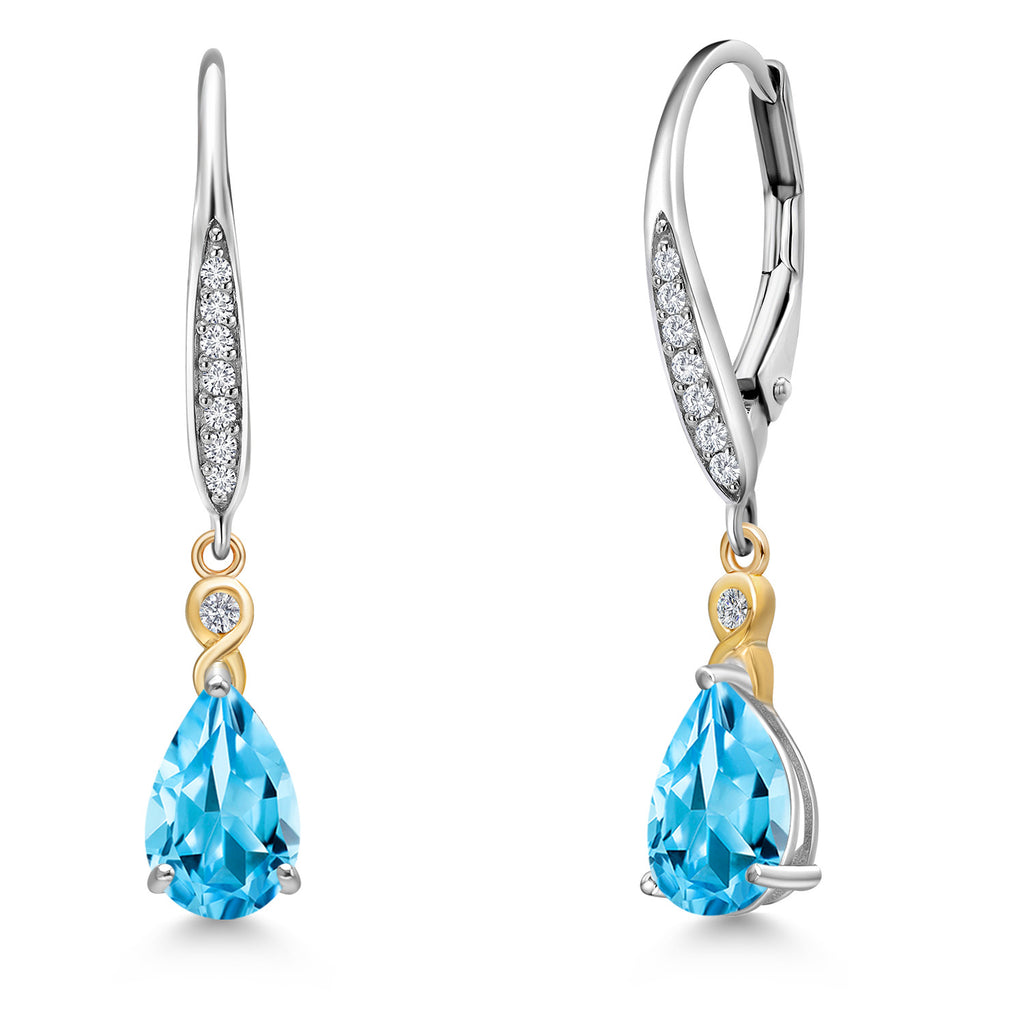 Swiss Blue Topaz - November_Earrings in 925 Sterling Silver and 10K Yellow Gold