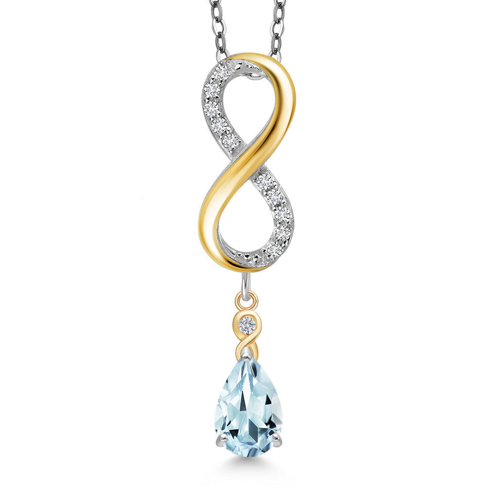 Aquamarine - March_Pendant in 925 Sterling Silver and 10K Yellow Gold