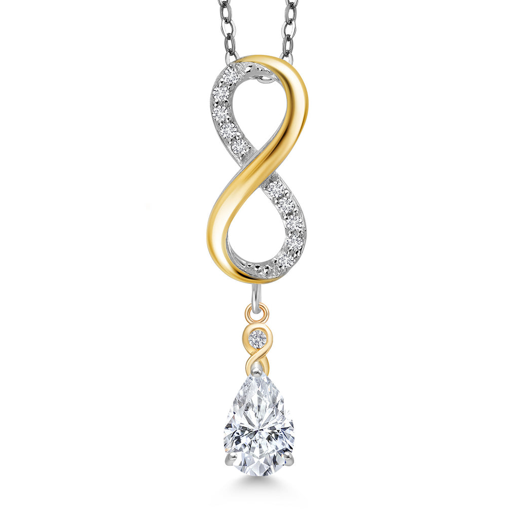 White Moissanite - April_Pendant in 925 Sterling Silver and 10K Yellow Gold