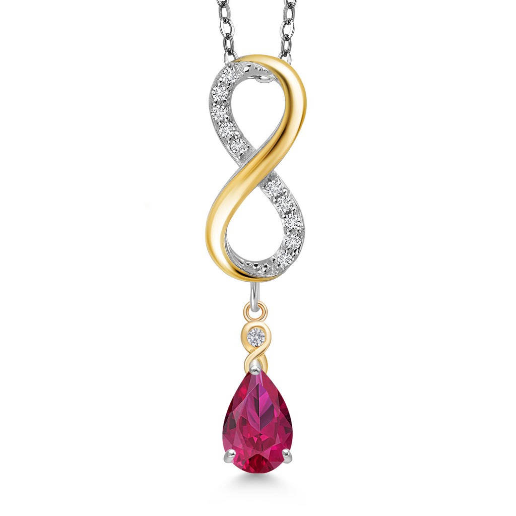 Created Ruby - July_Pendant in 925 Sterling Silver and 10K Yellow Gold