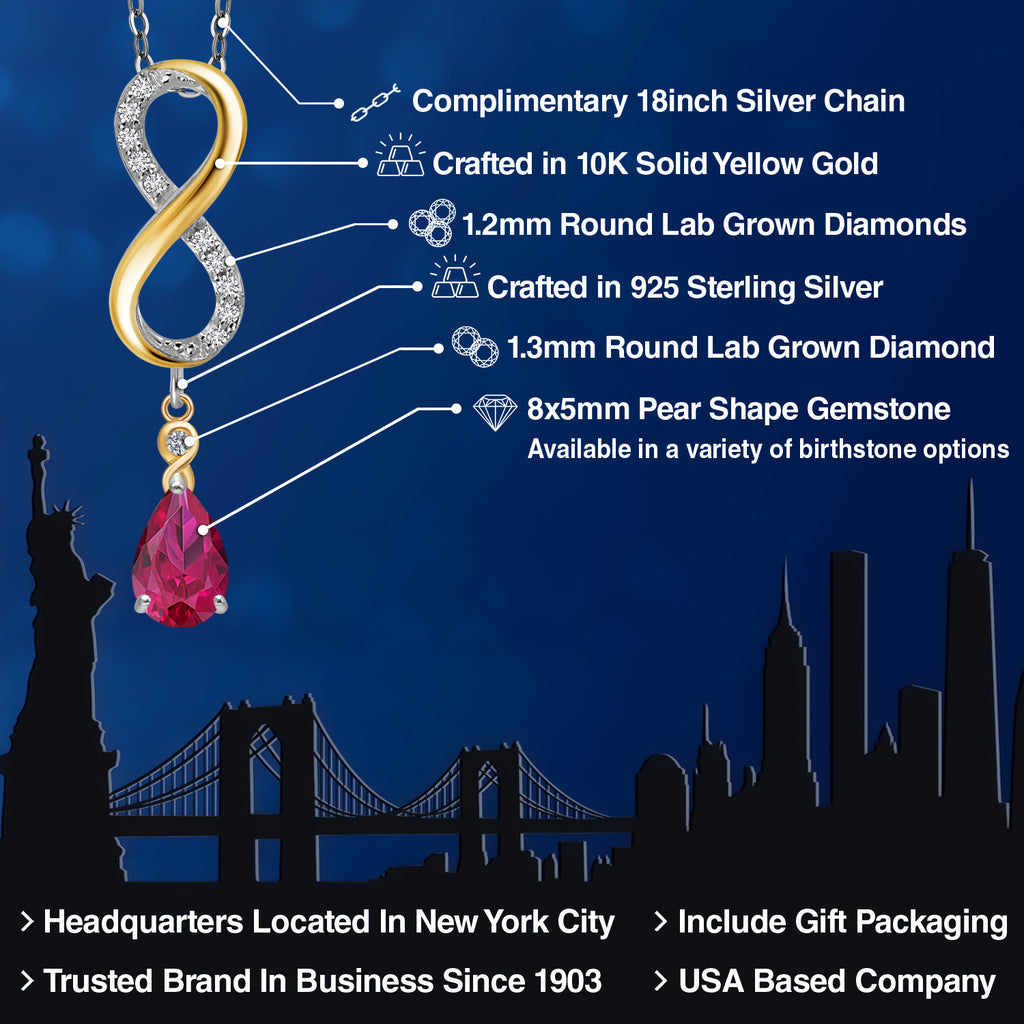 Created Ruby - July_Pendant in 925 Sterling Silver and 10K Yellow Gold