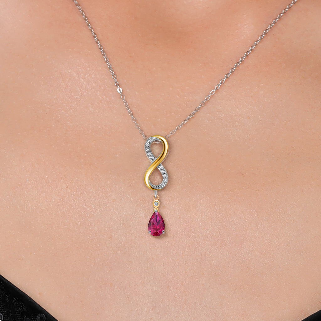 Created Ruby - July_Pendant in 925 Sterling Silver and 10K Yellow Gold