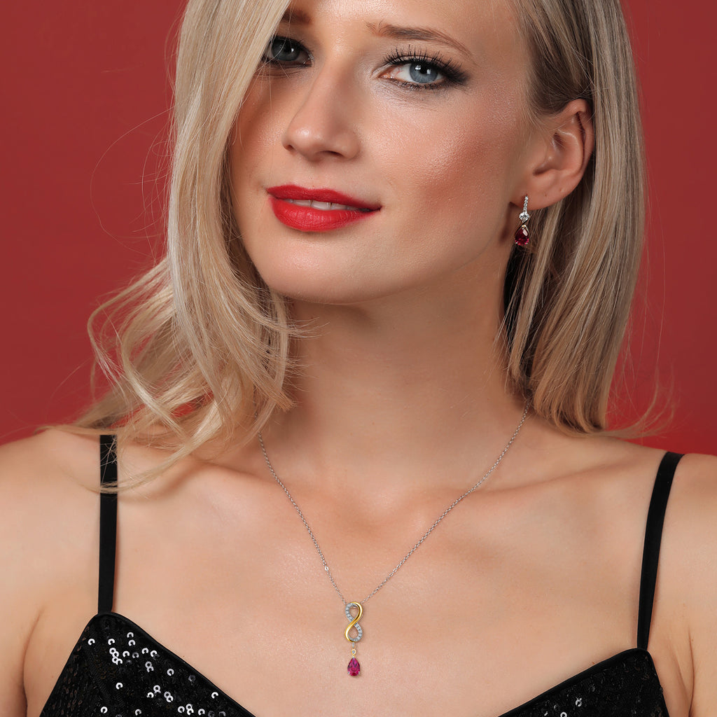 Created Ruby - July_Pendant in 925 Sterling Silver and 10K Yellow Gold