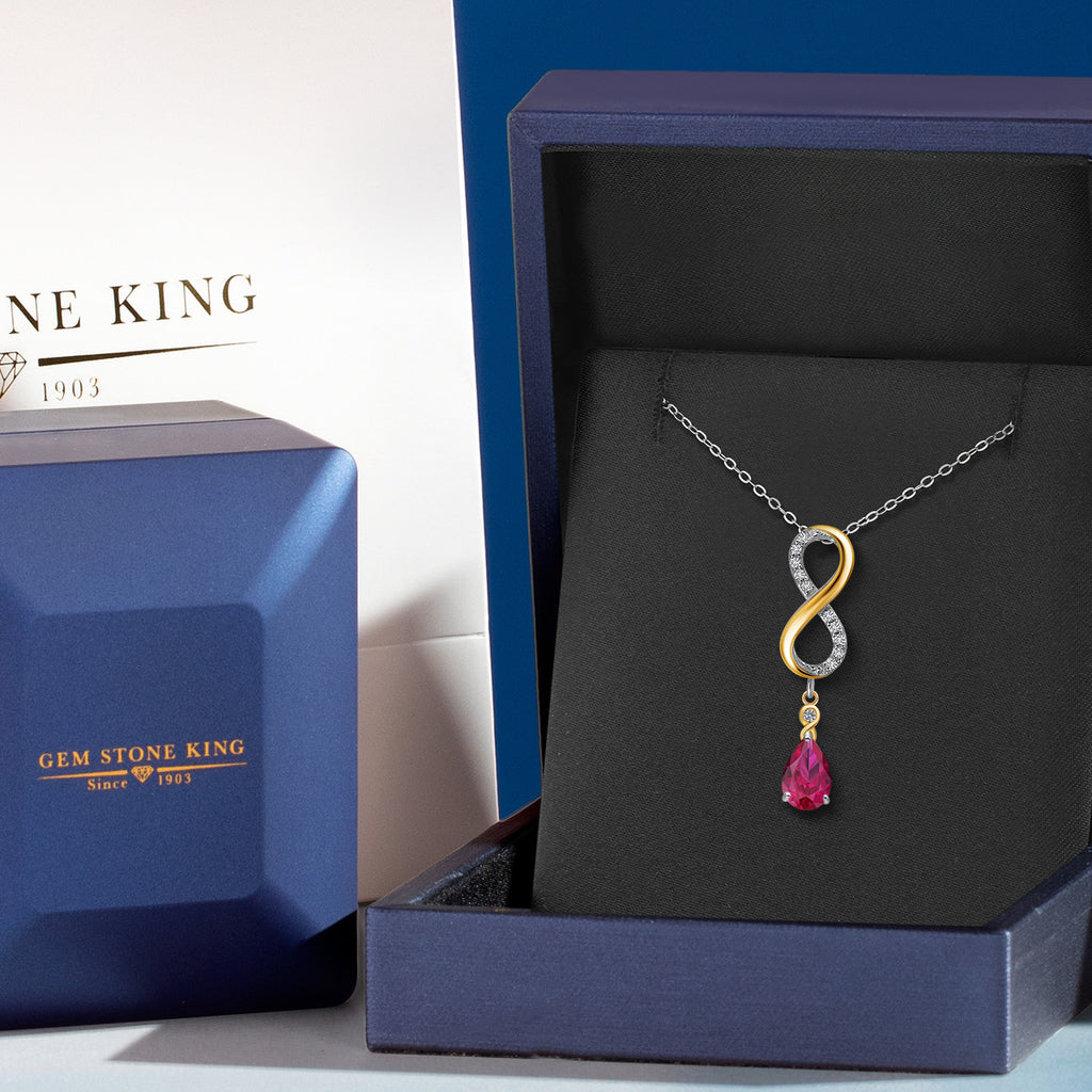 Created Ruby - July_Pendant in 925 Sterling Silver and 10K Yellow Gold