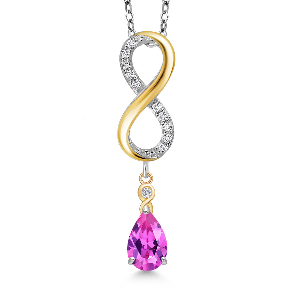 Pink Created Sapphire - September_Pendant in 925 Sterling Silver and 10K Yellow Gold
