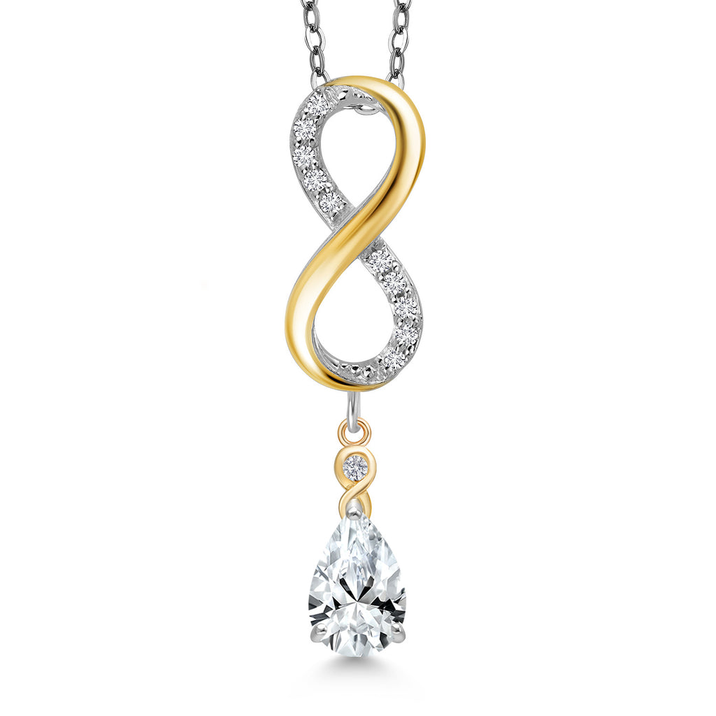 White Created Sapphire - September_Pendant in 925 Sterling Silver and 10K Yellow Gold