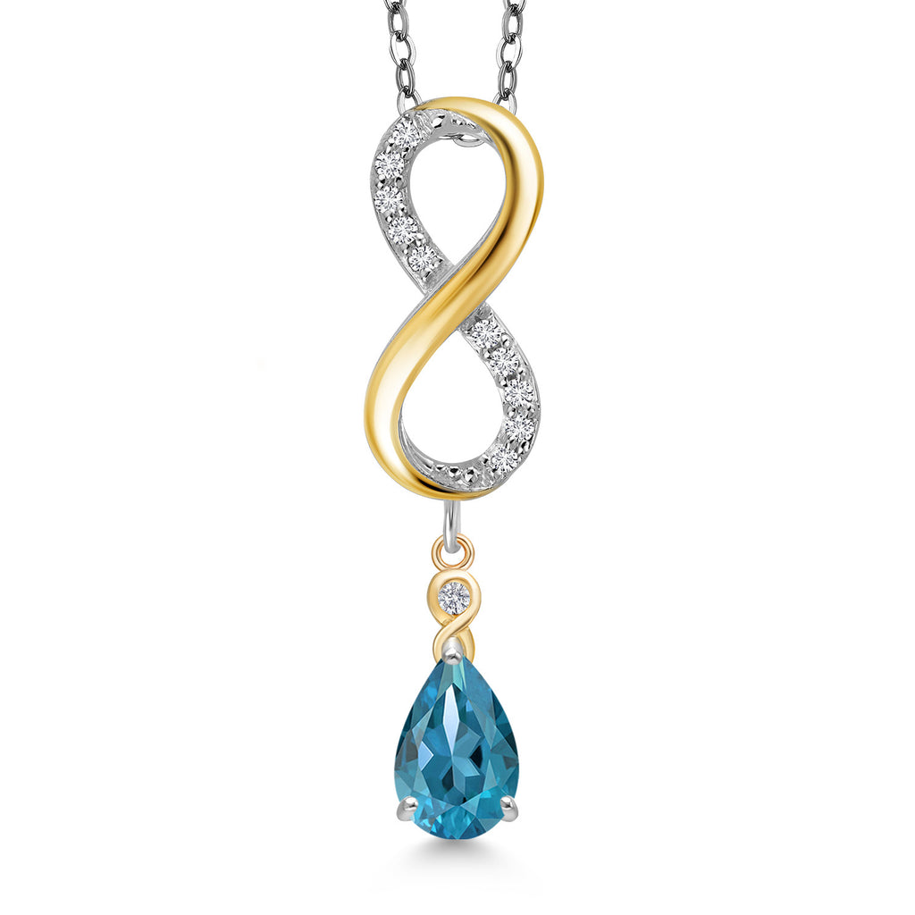 London Blue Topaz - November_Pendant in 925 Sterling Silver and 10K Yellow Gold