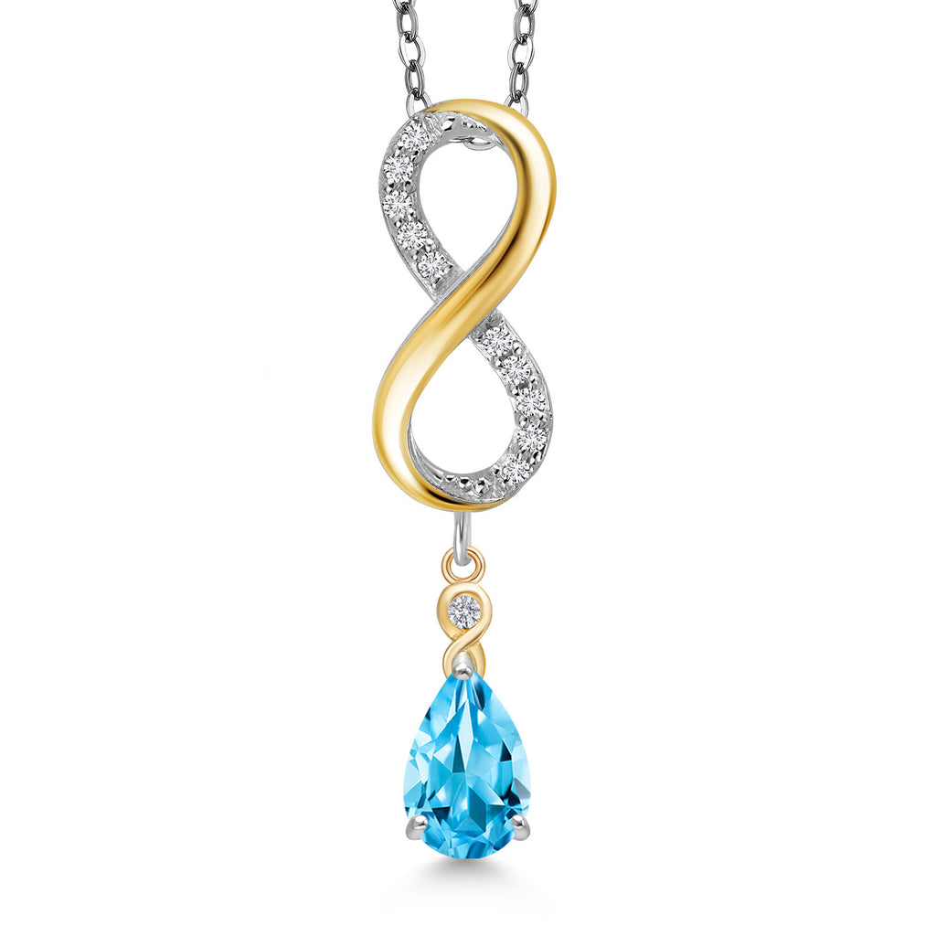 Swiss Blue Topaz - November_Pendant in 925 Sterling Silver and 10K Yellow Gold