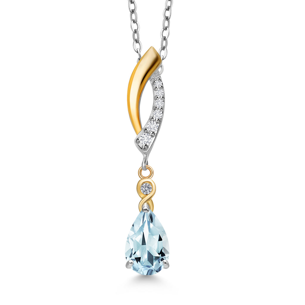 Aquamarine - March_Pendant in 925 Sterling Silver and 10K Yellow Gold