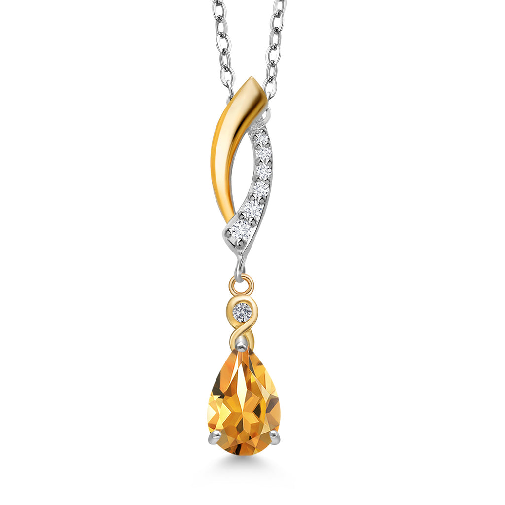 Citrine - November_Pendant in 925 Sterling Silver and 10K Yellow Gold