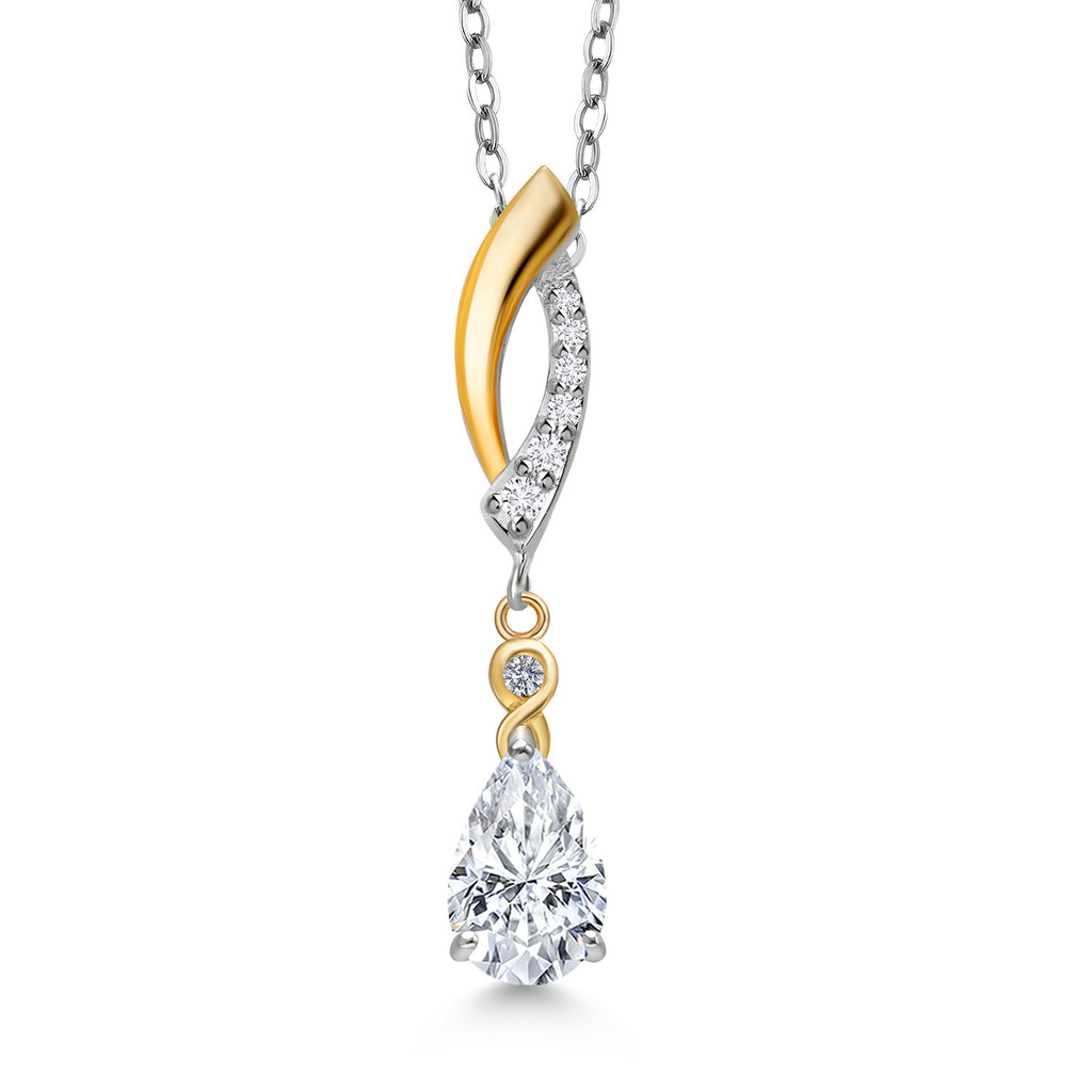 White Moissanite - April_Pendant in 925 Sterling Silver and 10K Yellow Gold