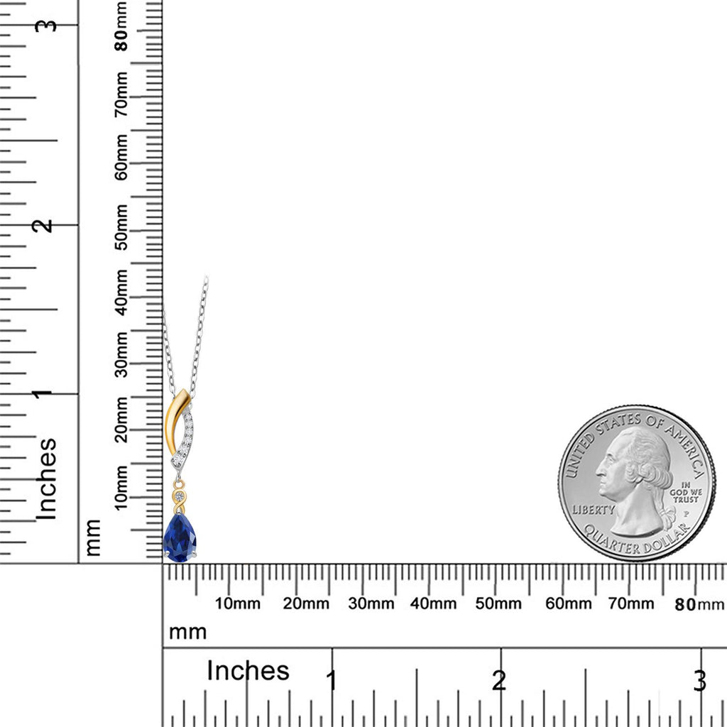 Blue Created Sapphire - September_Pendant in 925 Sterling Silver and 10K Yellow Gold