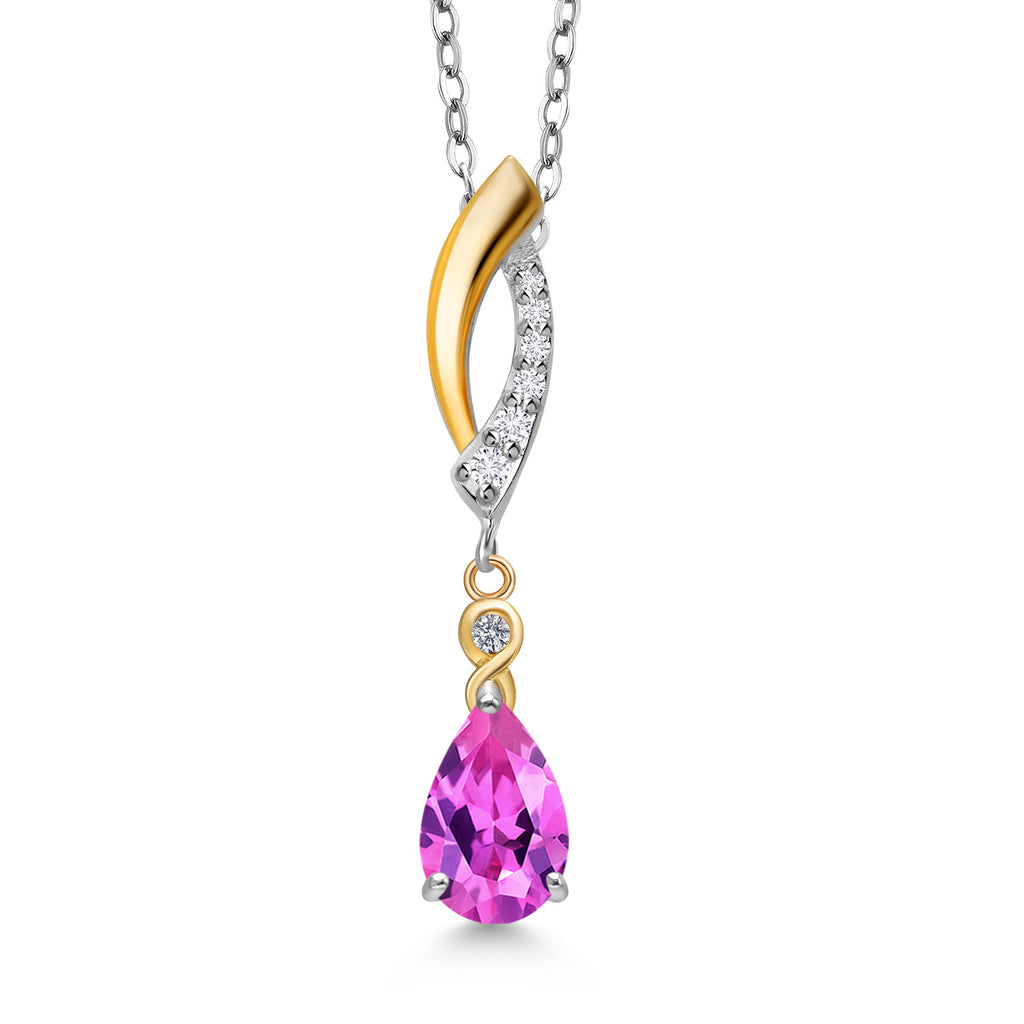 Pink Created Sapphire - September_Pendant in 925 Sterling Silver and 10K Yellow Gold