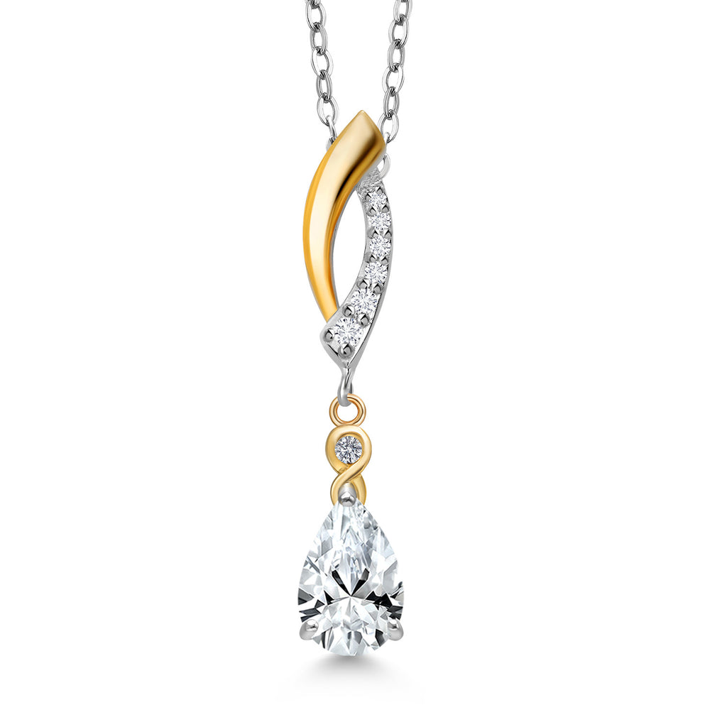 White Created Sapphire - September_Pendant in 925 Sterling Silver and 10K Yellow Gold
