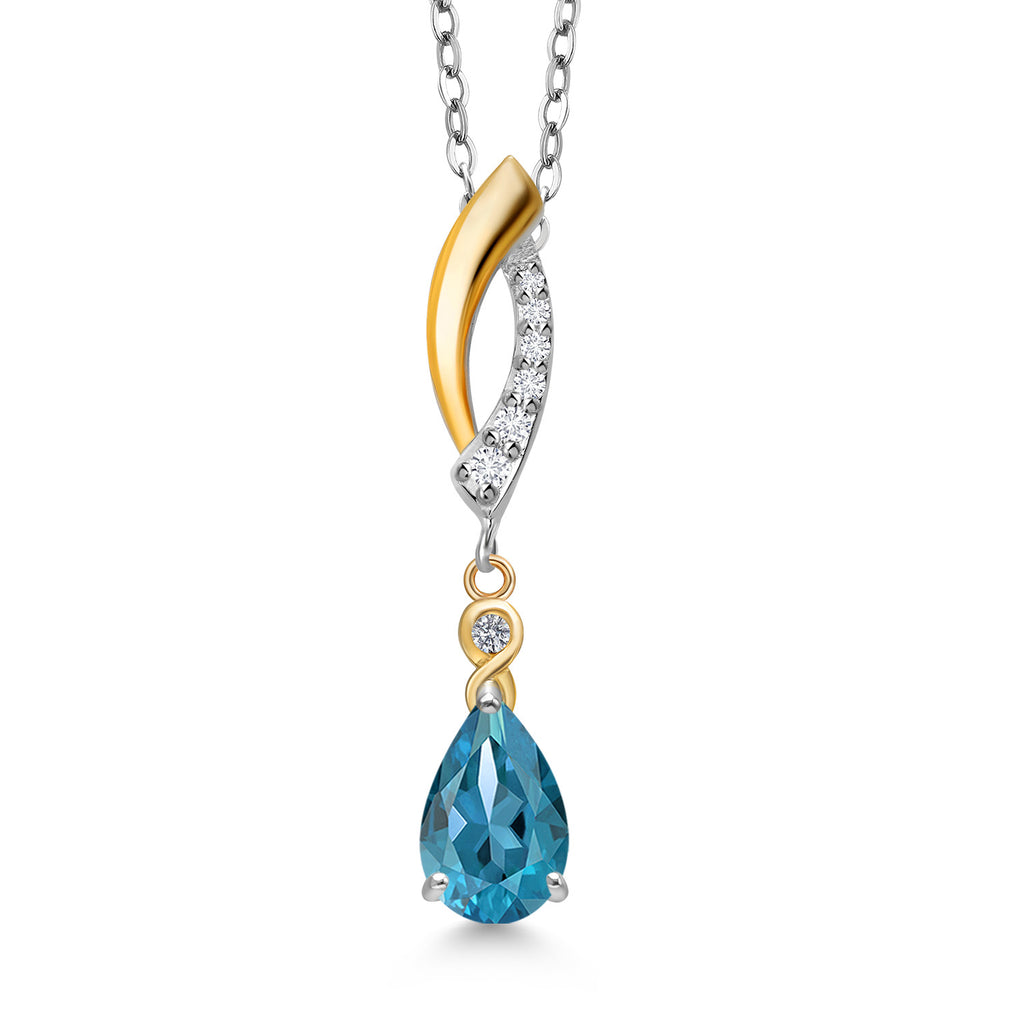 London Blue Topaz - November_Pendant in 925 Sterling Silver and 10K Yellow Gold