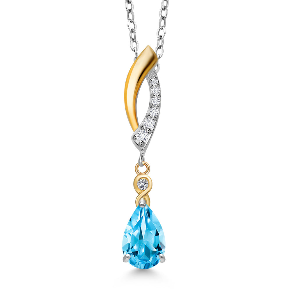 Swiss Blue Topaz - November_Pendant in 925 Sterling Silver and 10K Yellow Gold
