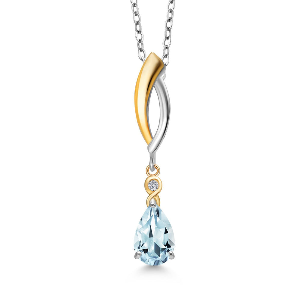 Aquamarine - March_Pendant in 925 Sterling Silver and 10K Yellow Gold