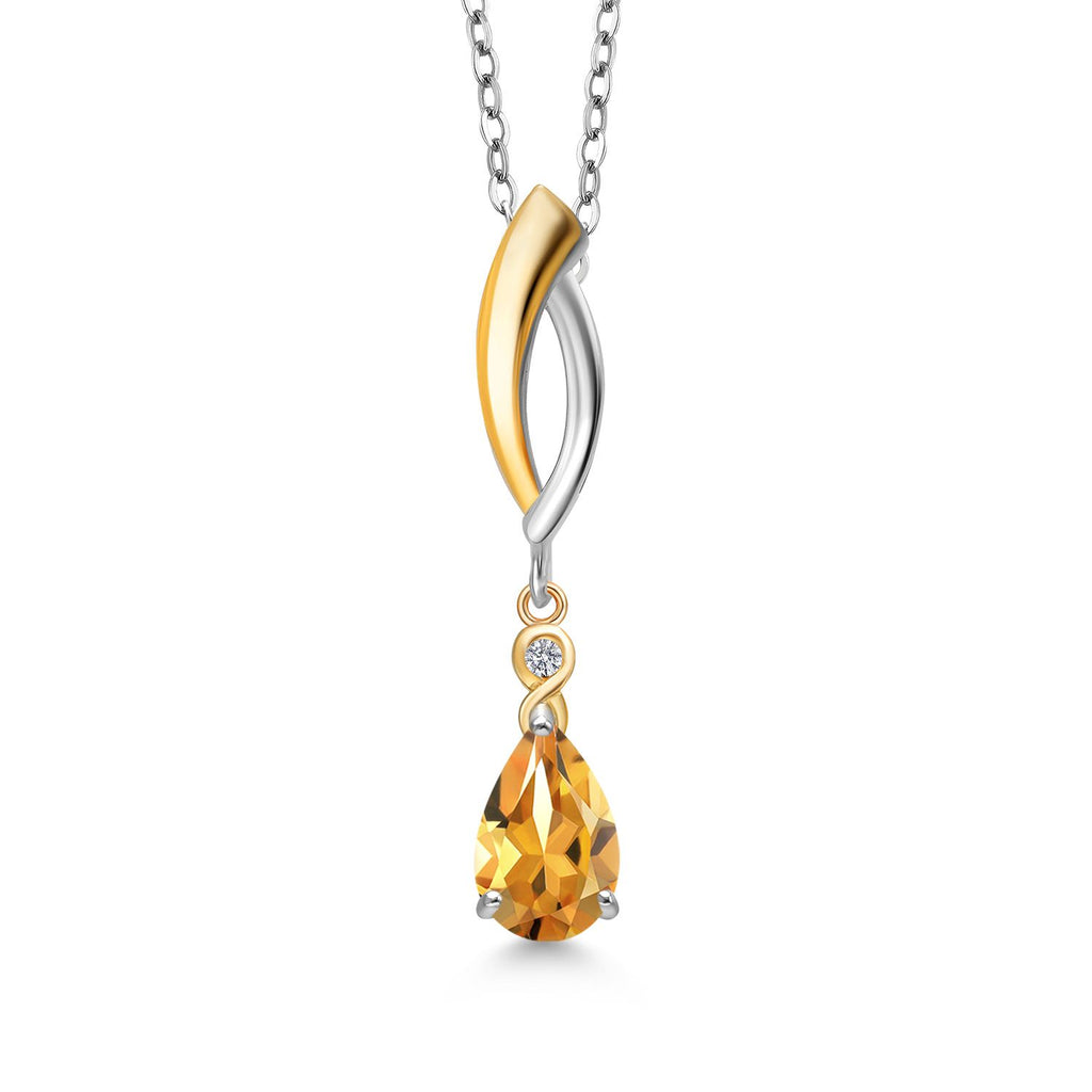 Citrine - November_Pendant in 925 Sterling Silver and 10K Yellow Gold