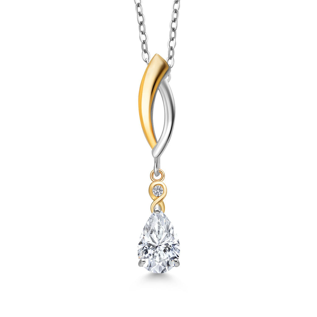 White Moissanite - April_Pendant in 925 Sterling Silver and 10K Yellow Gold