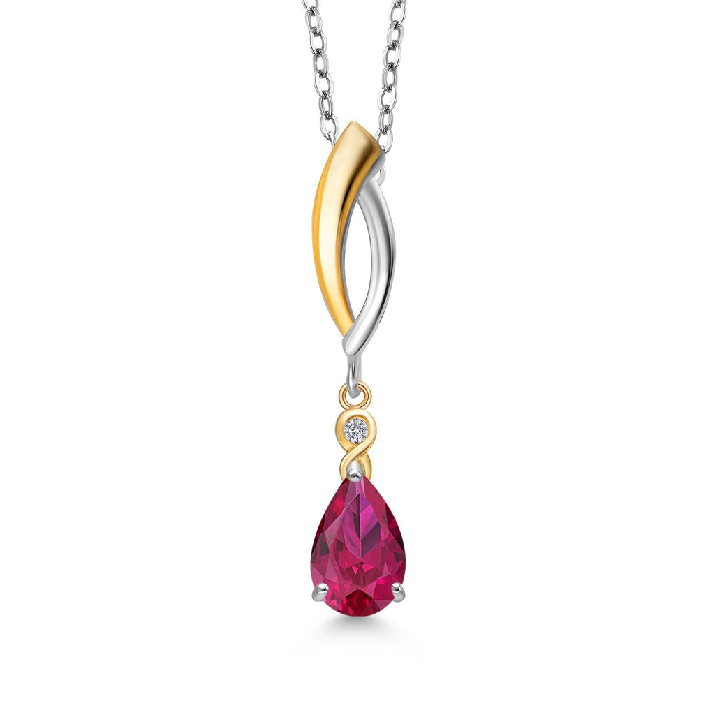 Created Ruby - July_Pendant in 925 Sterling Silver and 10K Yellow Gold