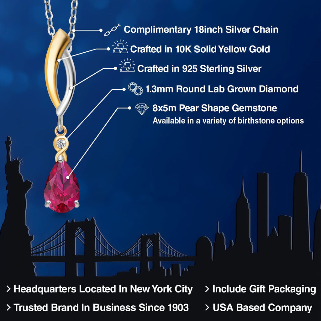 Created Ruby - July_Pendant in 925 Sterling Silver and 10K Yellow Gold