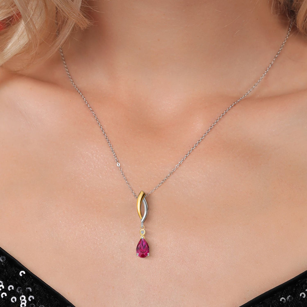 Created Ruby - July_Pendant in 925 Sterling Silver and 10K Yellow Gold